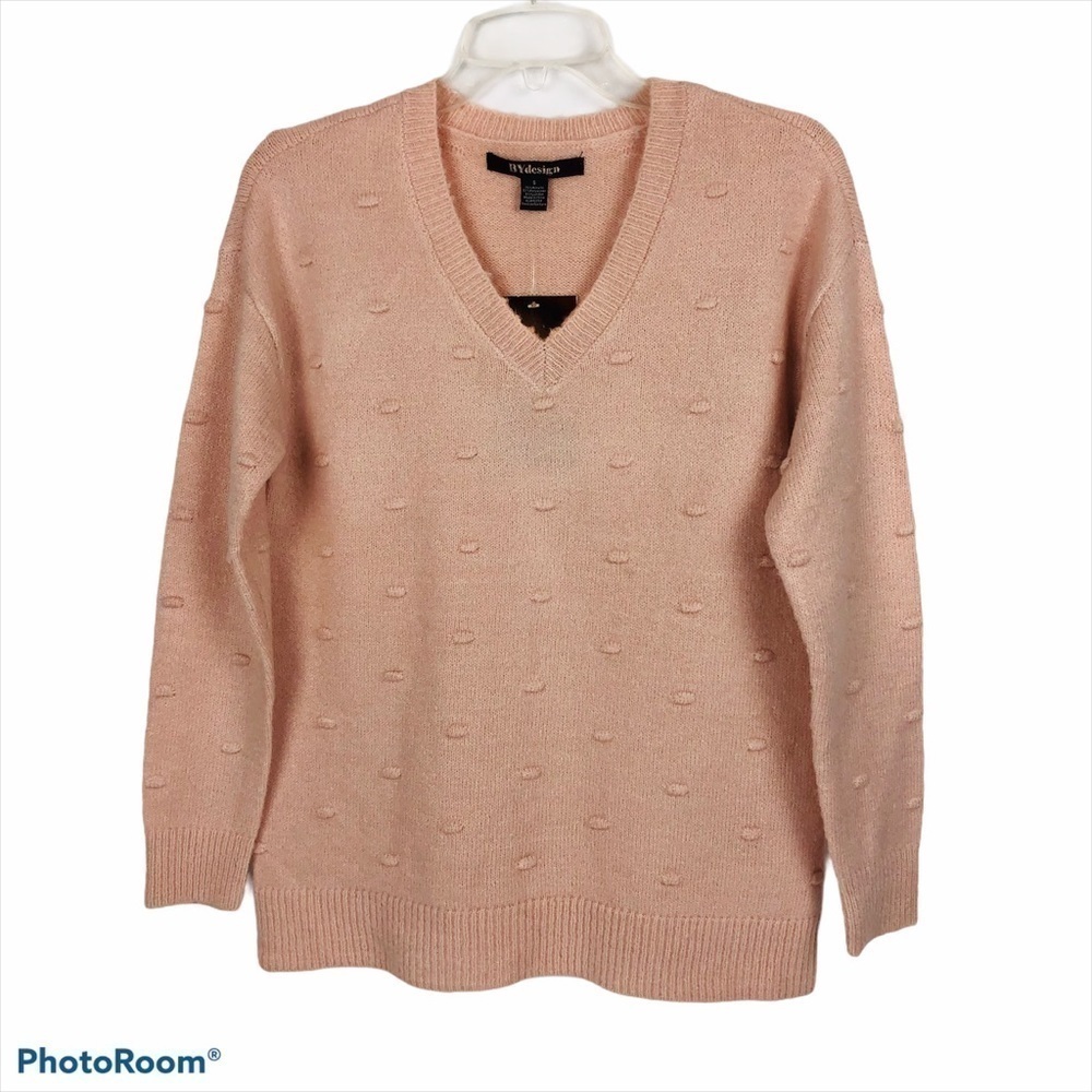BY DESIGN Women’s Pullover Sweater Size Small V-Neck Blush Color Textured